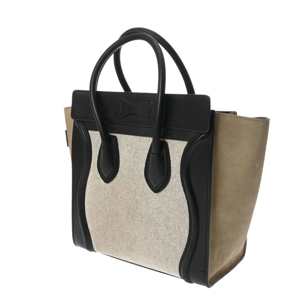 Celine Luggage Beige Drummed Shopper Black Handbag Calfskin White Black White